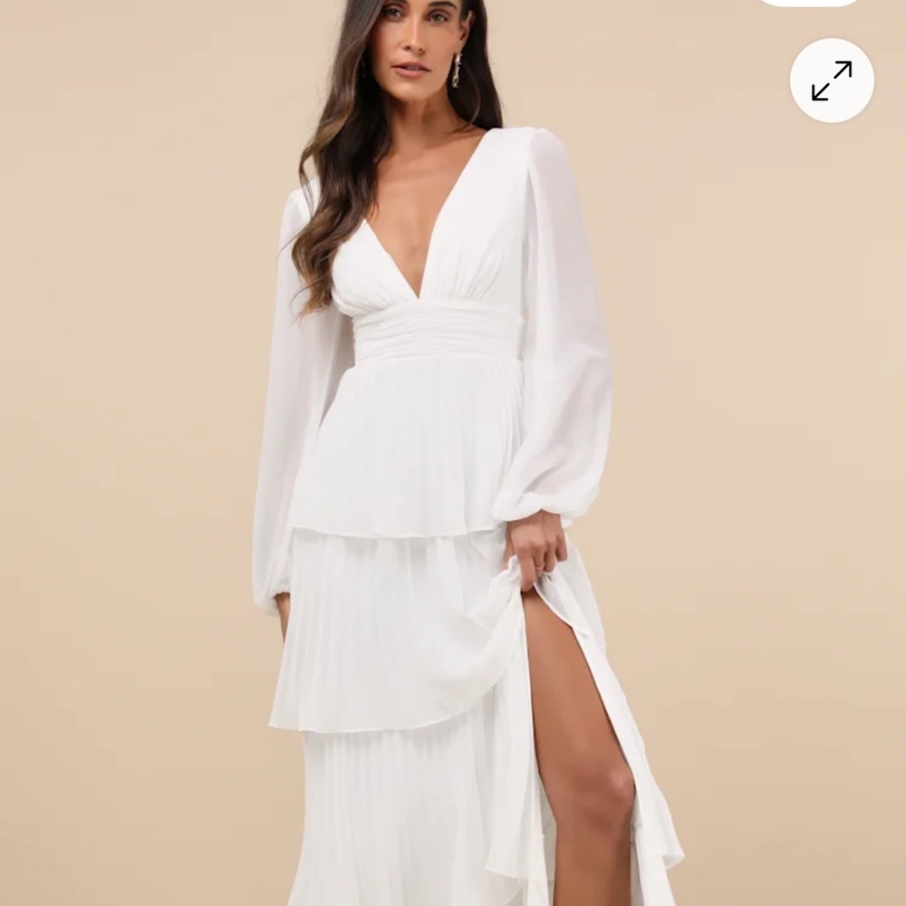 Lulus Graceful Finesse White Pleated Long Sleeve Maxi - Medium